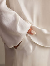 [Wit] SilkSilky-NL 19Momme Lange Mouw Notchkraag Dames Pyjama Set 005