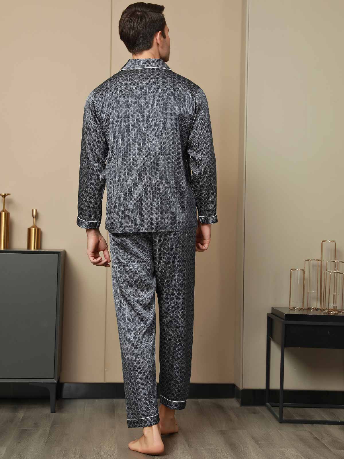 [Marine Ginkgo] SilkSilky-NL 19Momme Lange Mouw Heren Pyjama Set 002