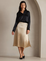 [Zwart] SilkSilky-NL Long Sleeve Lapel Collar Dames Blouse 003