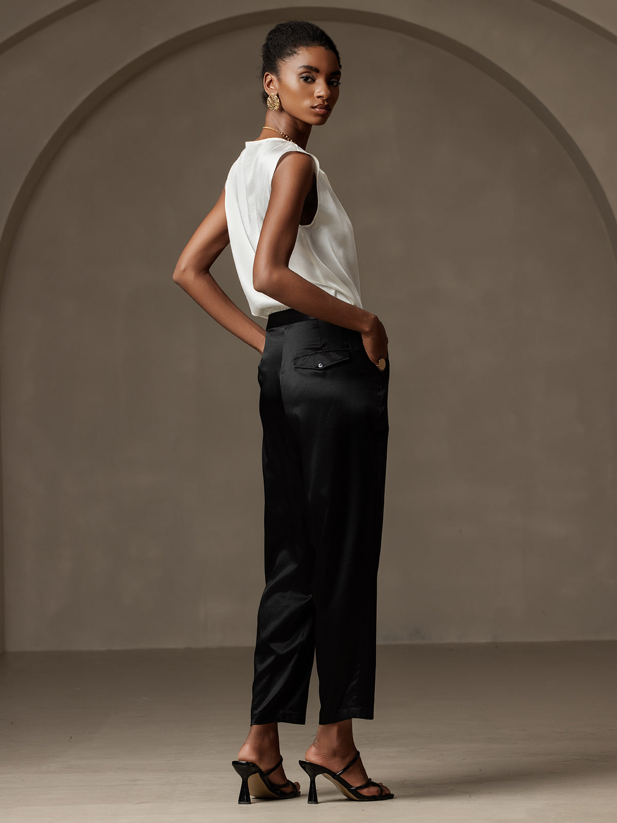 [Zwart] SilkSilky-NL 19Momme Zijde Womens Pants 002