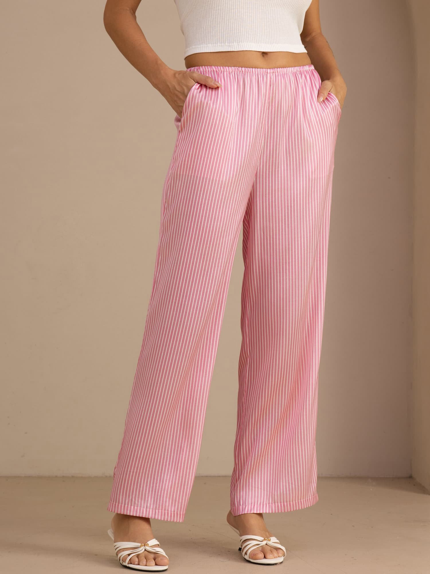 [Roze Krijtstreep] SilkSilky-NL Womens Pants 001