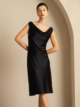 [Zwart] SilkSilky-NL Sleeveless Cowl Neck Jurk 006