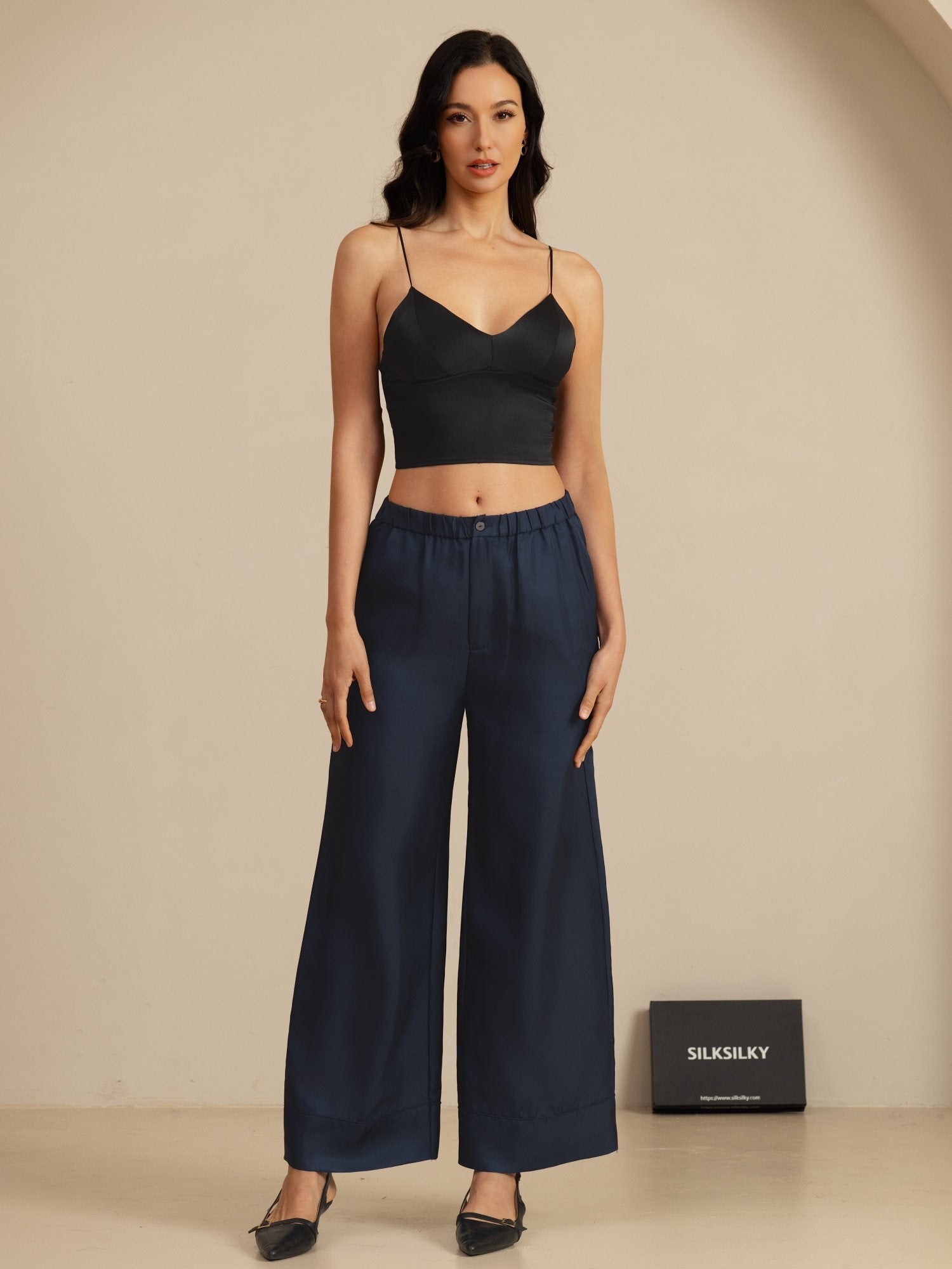 [Donkerblauw] SilkSilky-NL 18Momme Womens Pants 005