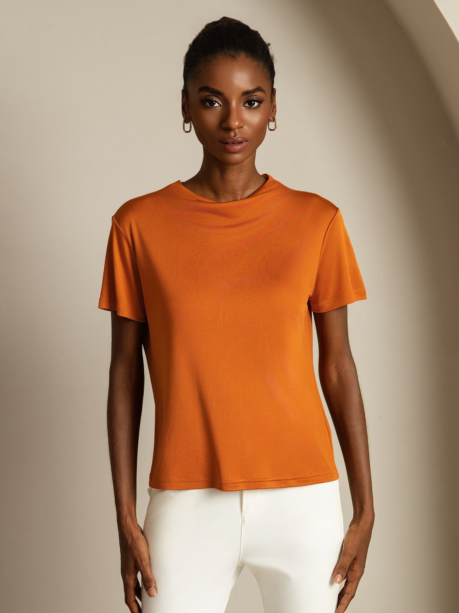 [Oranje] SilkSilky-NL Zijde Kraag Dames T-Shirt 003
