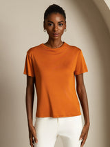 [Oranje] SilkSilky-NL 100% Silk Jersey Short Sleeve Mock Neck Dames T-Shirt 003