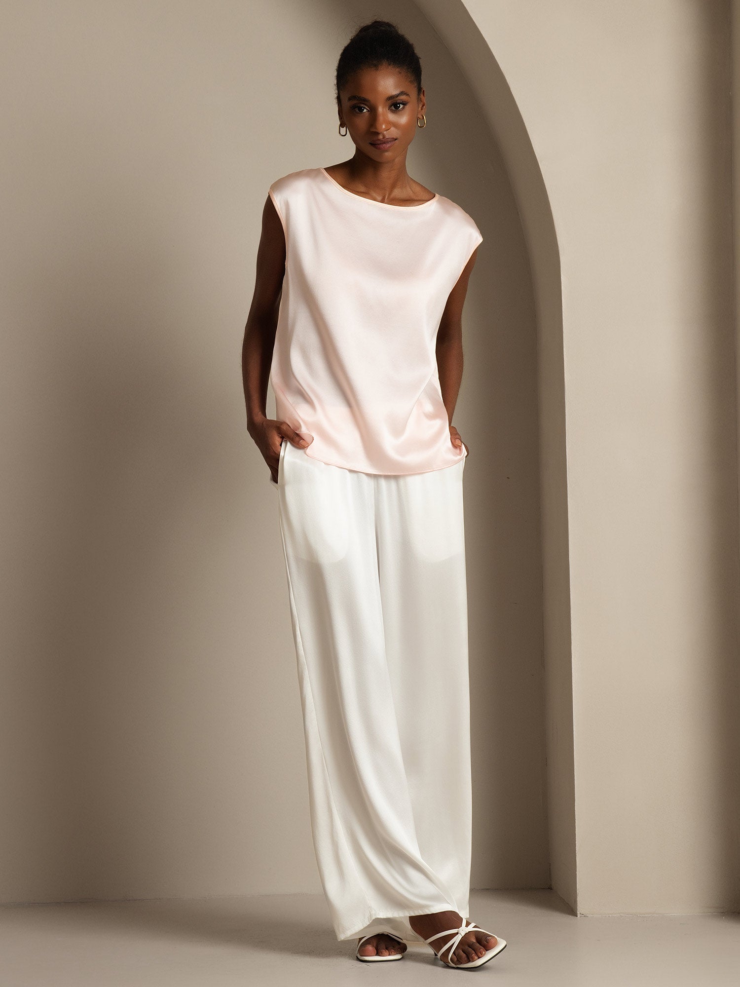 [Roze] SilkSilky-NL 19Momme Zijde Ronde Hals Dames T-Shirt 006,