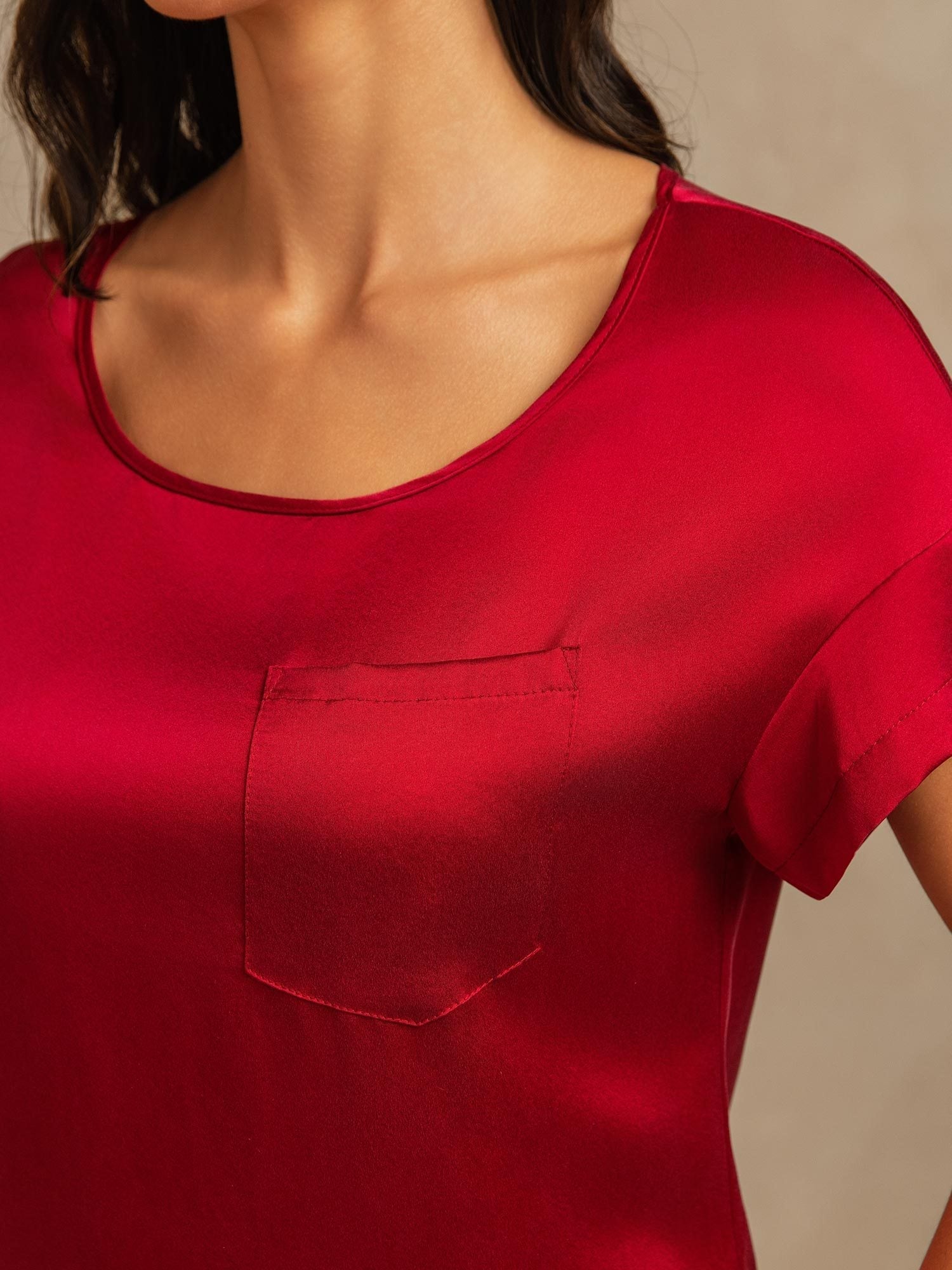 [Wijn] SilkSilky-NL 19Momme Zijde Ronde Hals Nachthemd 004