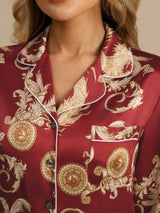 [Wijnrode Draak] SilkSilky-NL Lange Mouw Notchkraag Dames Pyjama Set 004