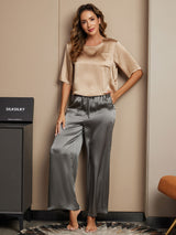 [Multi] SilkSilky-NL Halve Mouw Ronde Hals Dames Pyjama Set 001