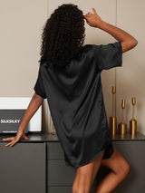 [Zwart] SilkSilky-NL Short Sleeve Split Dames Pyjama Set 006