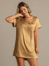 [Tan] SilkSilky-NL 19Momme Korte Mouw Ronde Hals Nachthemd 006