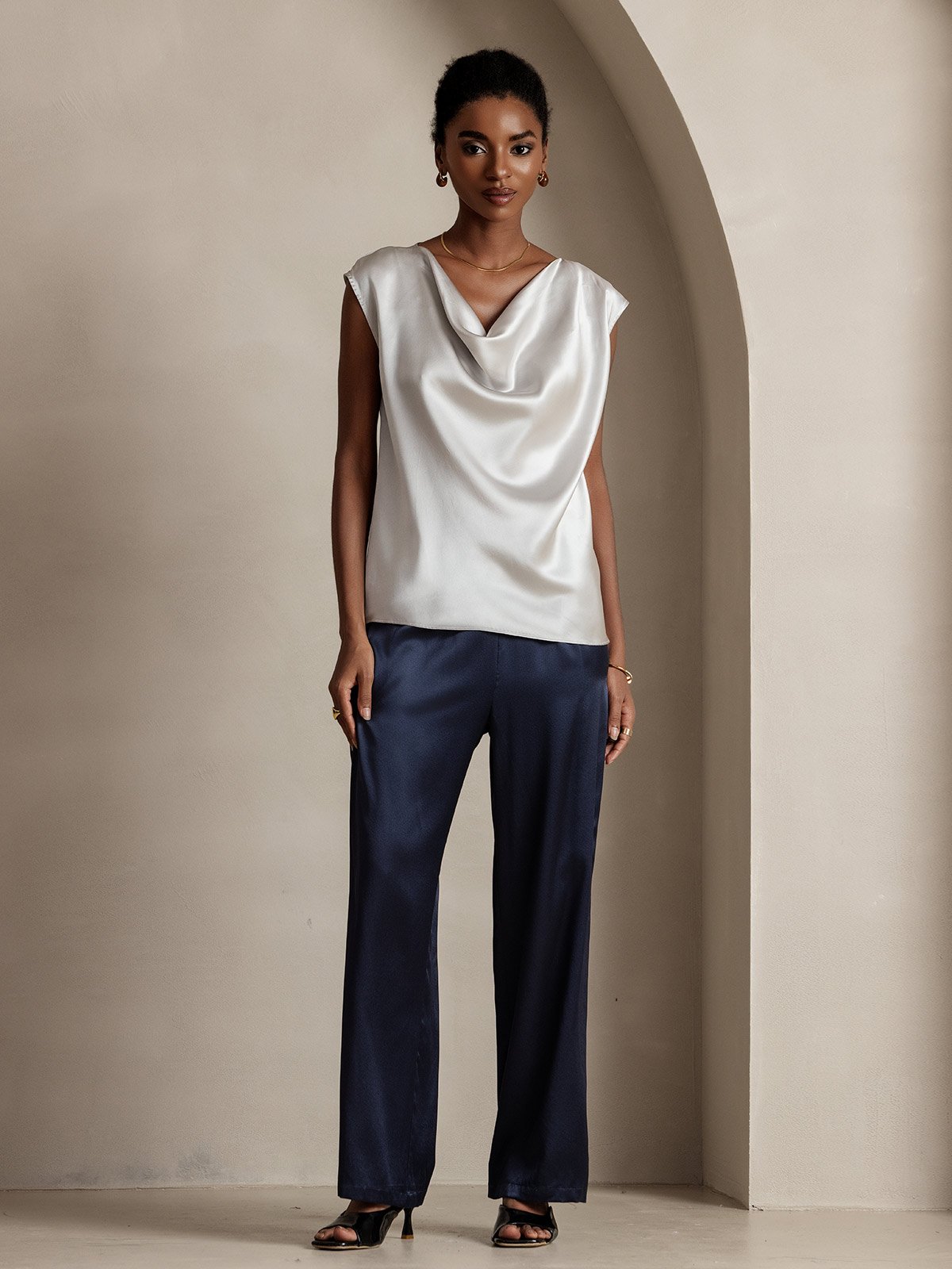 [Lichtgrijs] SilkSilky-NL 19Momme Zijde Mouwloos Womens T-Shirt 005