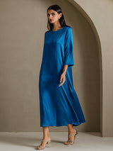 [Koningsblauw] SilkSilky-NL 3/4 Sleeve Round Neck Jurk 006