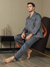 [Marine Ginkgo] SilkSilky-NL 19Momme Lange Mouw Heren Pyjama Set 003