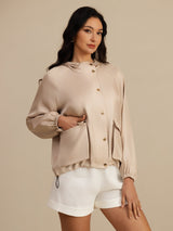 [Tan] SilkSilky-NL Lange Mouw Hoge Hals Dames Bovenkleding 005