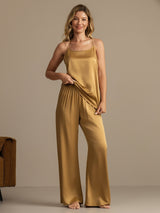 [Tan] SilkSilky-NL 19Momme Spaghetti Bandjes Diepe Ronde Hals Cami-Set 006
