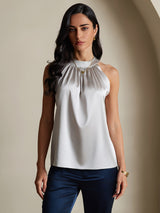 [Lichtgrijs] SilkSilky-NL 19Momme Mouwloos Halter Dames T-Shirt 003