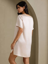[Beige] SilkSilky-NL Half Sleeve V Neck Nachthemd 002