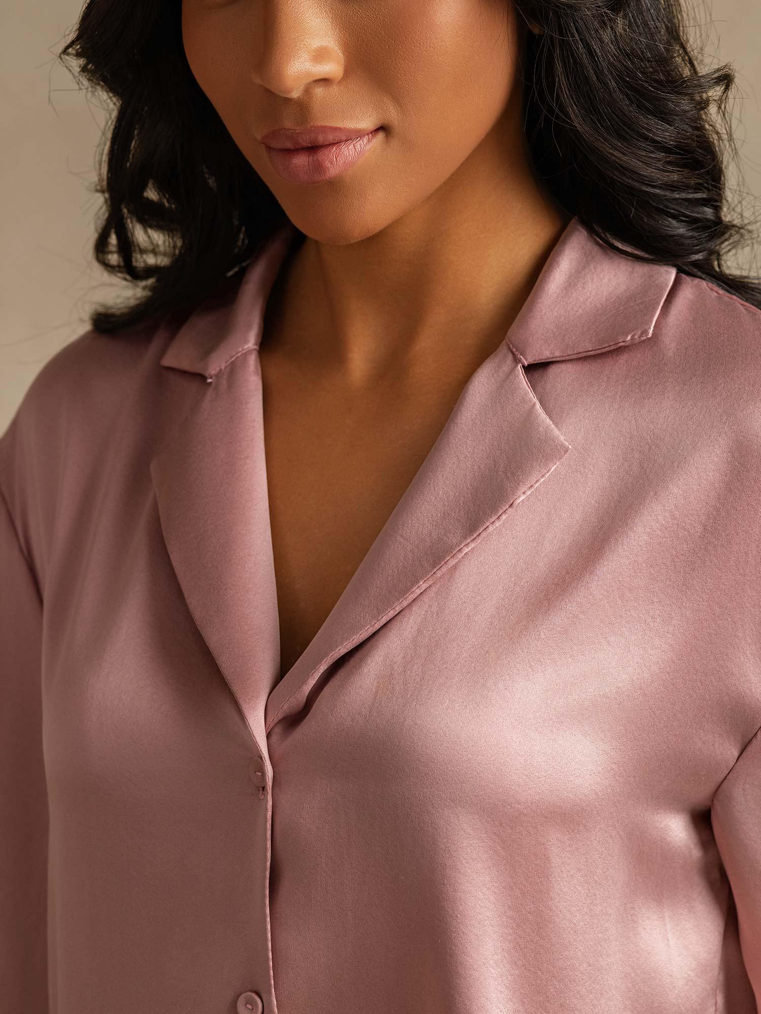 [Perzikhuid] SilkSilky-NL 19Momme Zijde Kraag Dames Pyjama Set 004,