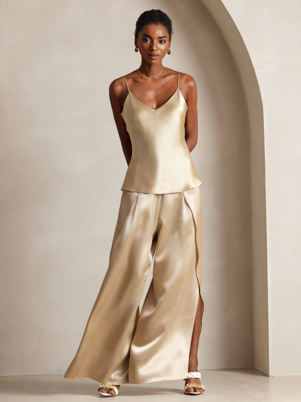 [Champagne] SilkSilky-NL V-Hals Cami-Top 001