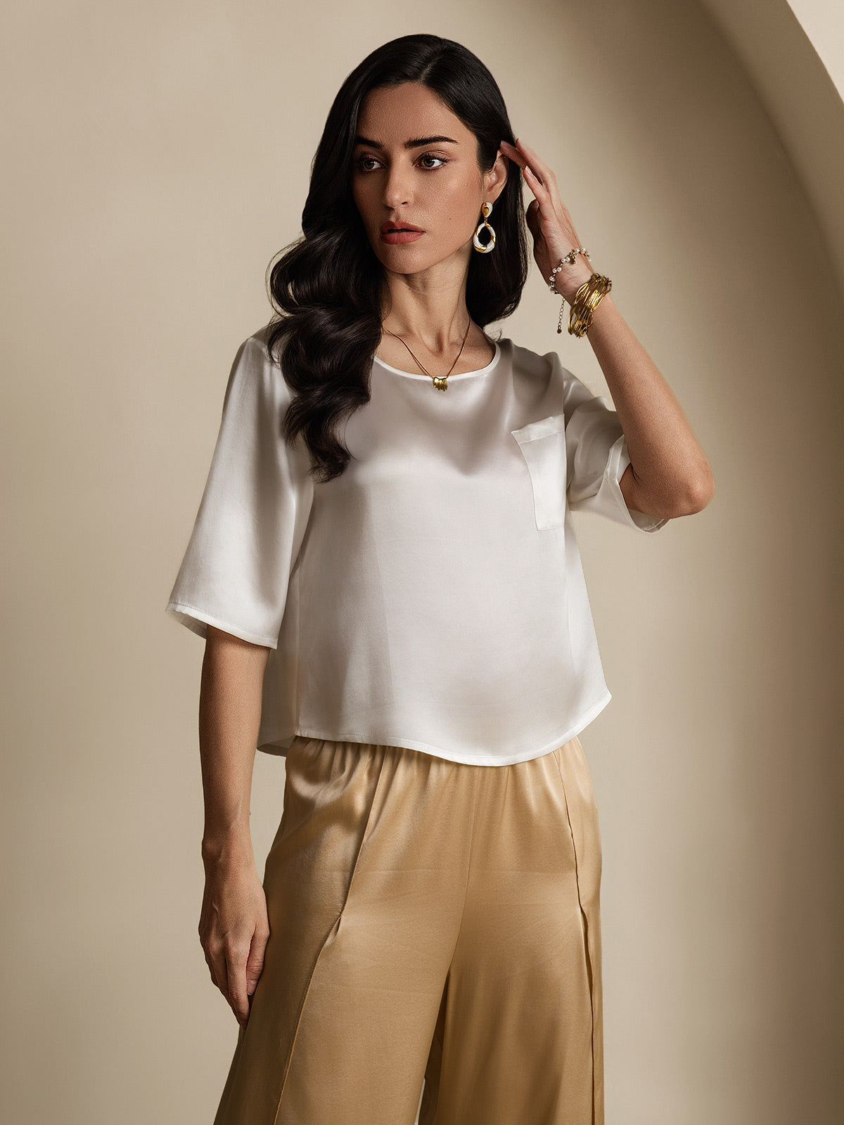 [Wit] SilkSilky-NL Boat Hals Dames T-Shirt 004