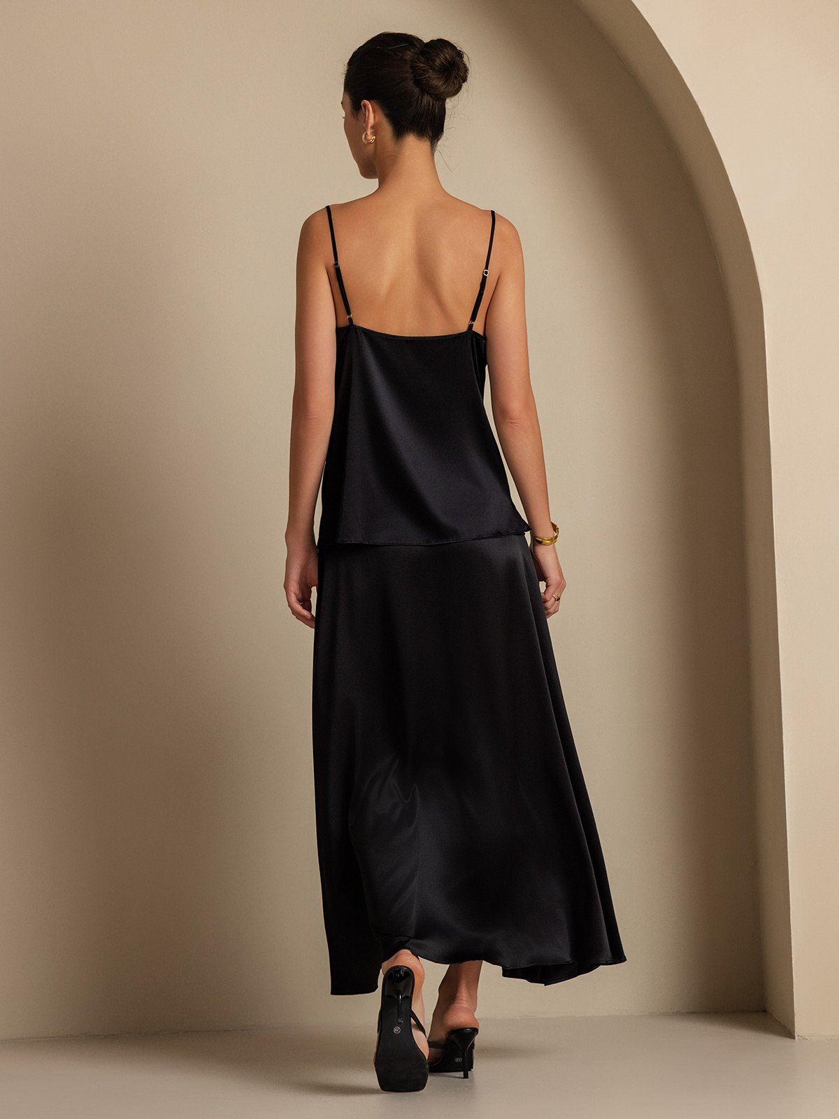 [Zwart] SilkSilky-NL 19Momme Zijde Kraag Women''s Outfit Sets 002,