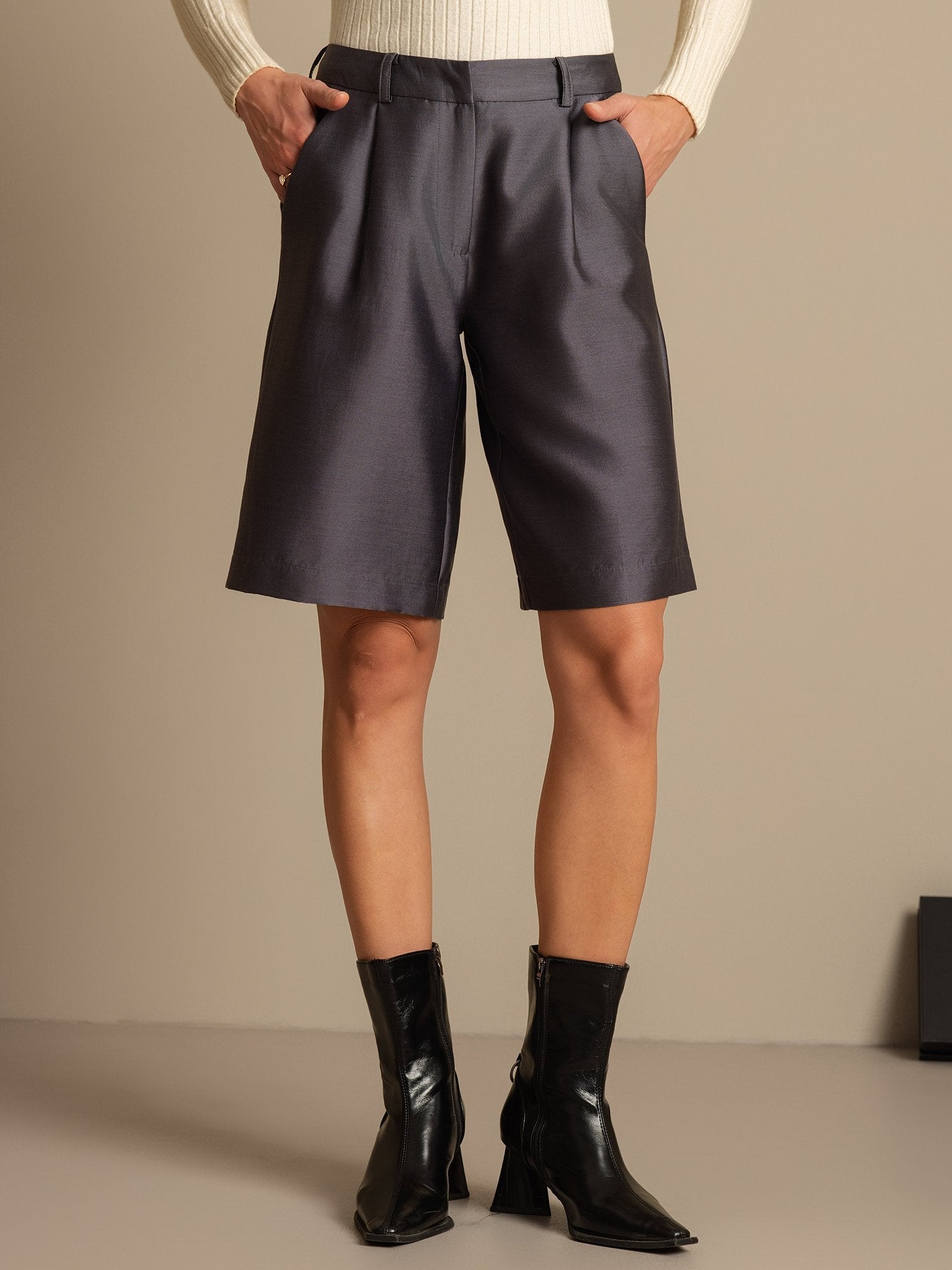 [Grijs] SilkSilky-NL 32Momme Silk-Wool Blend Womens Shorts 001,