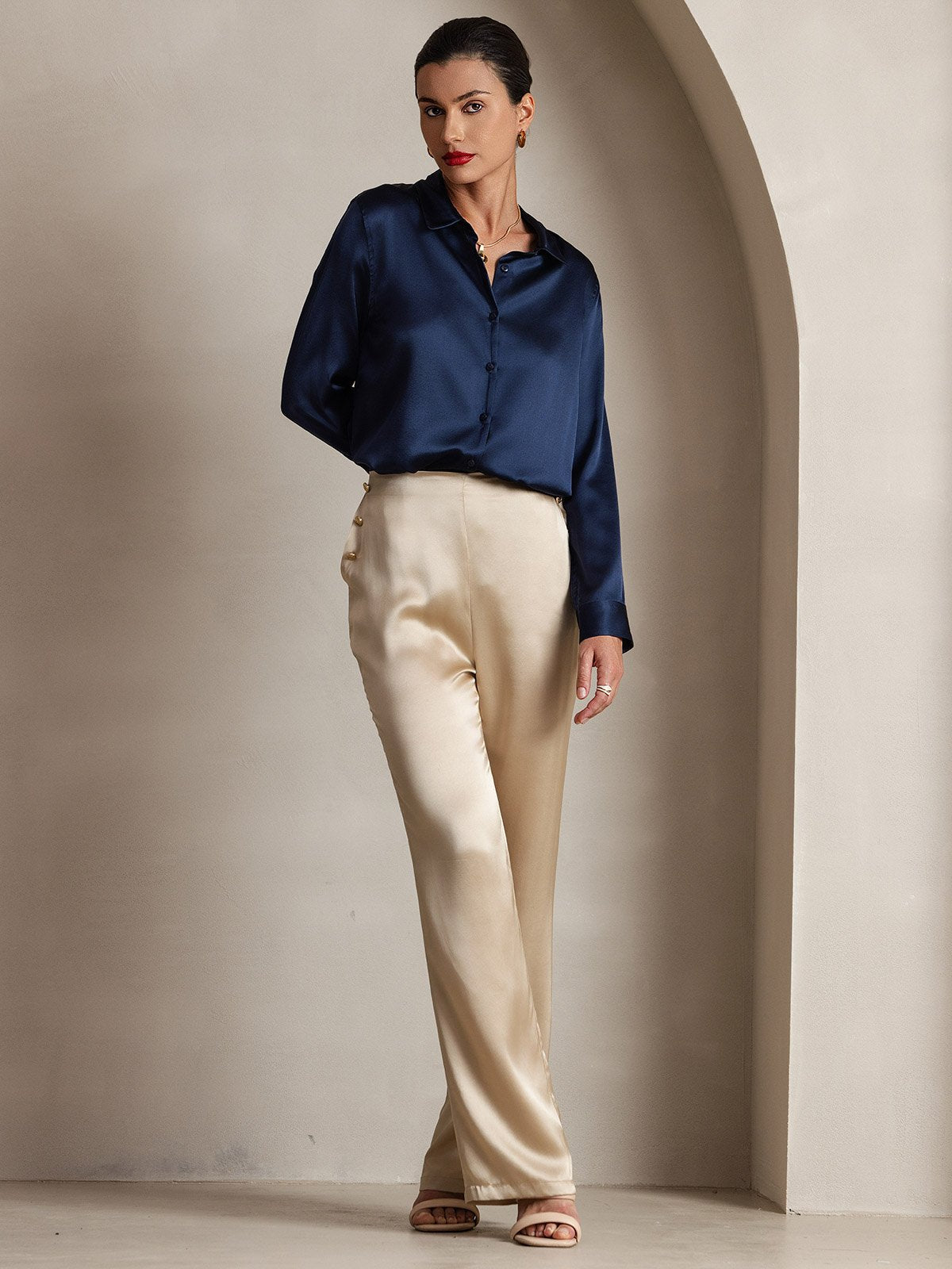 [Champagne] SilkSilky-NL 19Momme Zijde Womens Pants 006