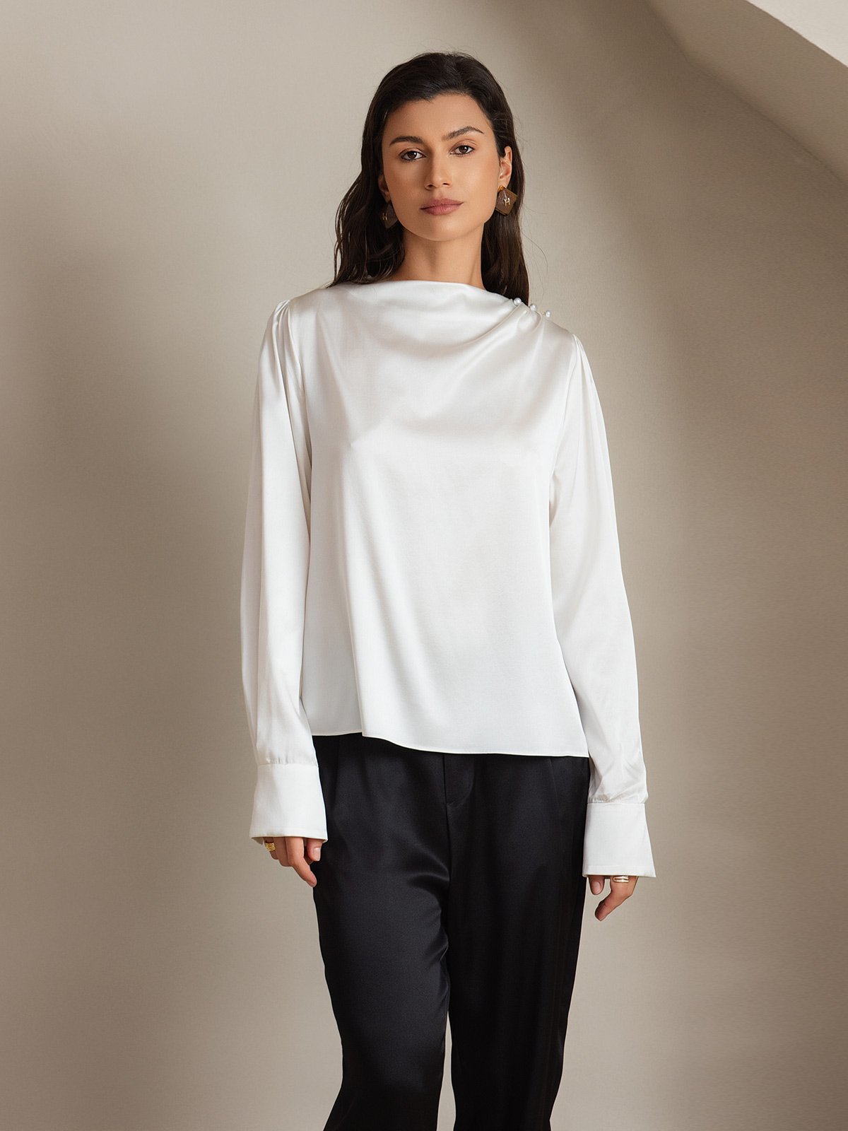 [Wit] SilkSilky-NL 19Momme Zijde Womens Shirt 006