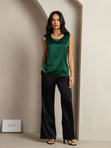 [Donkergroen] SilkSilky-NL Sleeveless Round Neck Cami-Top 008