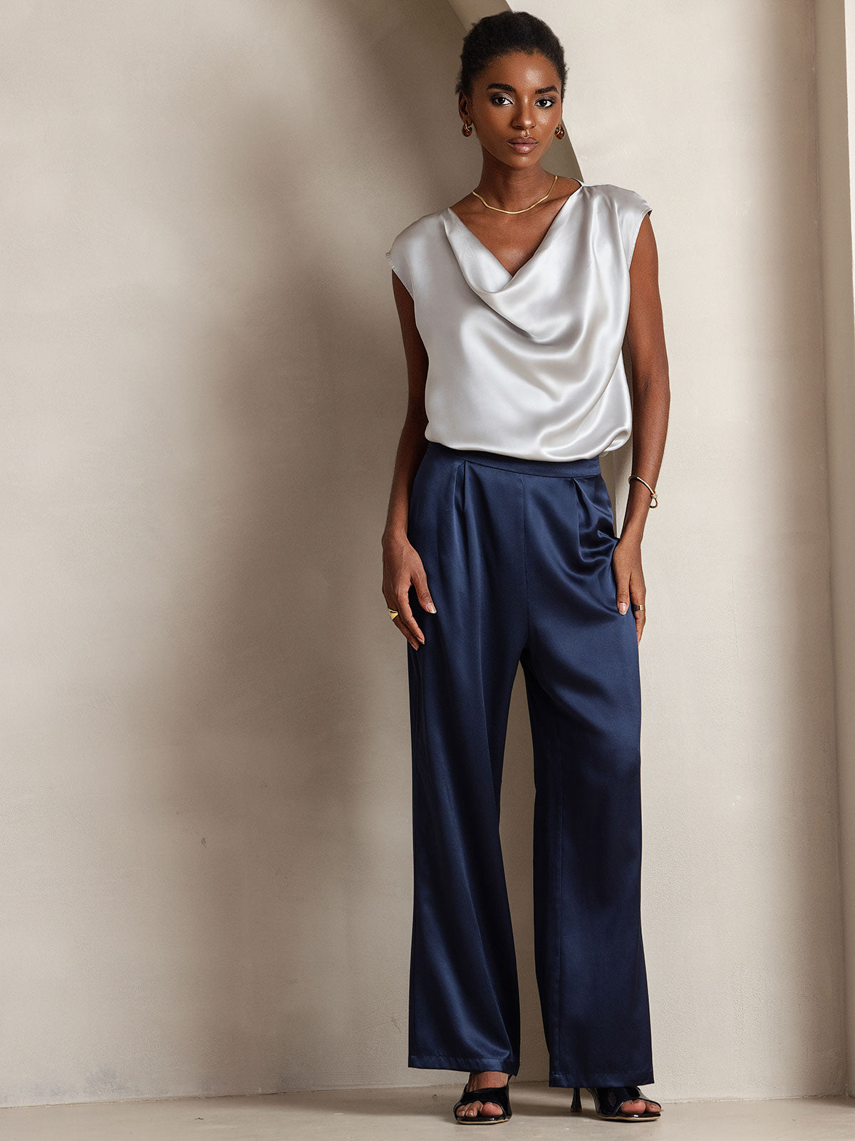 [Lichtgrijs] SilkSilky-NL 19Momme Zijde Mouwloos Womens T-Shirt 005