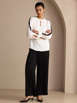 [Wit] SilkSilky-NL Long Sleeve Keyhole Neck Blouse 007