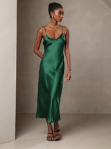 [Groen] SilkSilky-NL Spaghetti Bandjes V Hals Jurk 005
