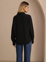 [Zwart] SilkSilky-NL Long Sleeve Lapel Collar Dames Blouse 002