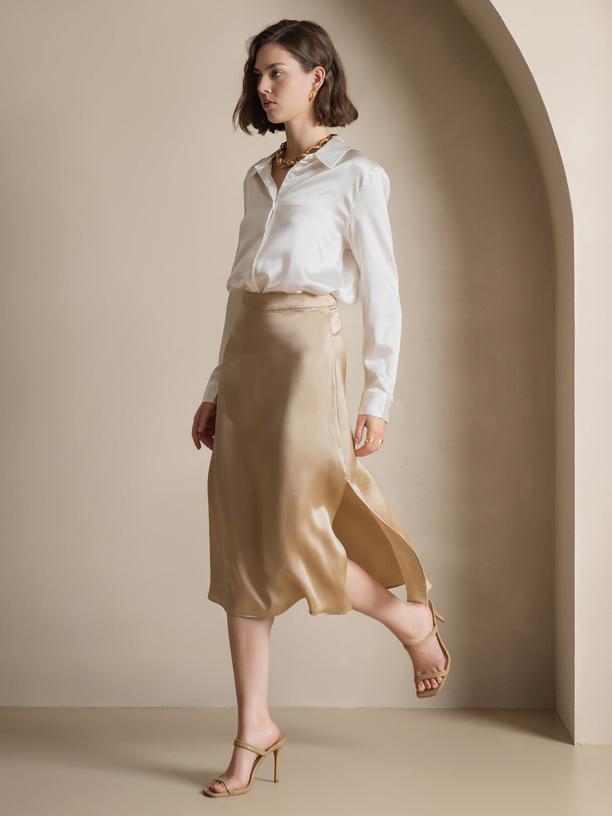 [Wit] SilkSilky-NL Zijde Lange Mouw Kraag Dames Blouse 009