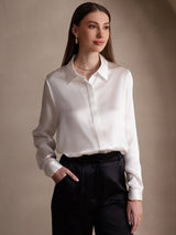 [Wit] SilkSilky-NL Long Sleeve Lapel Collar Dames Blouse 001