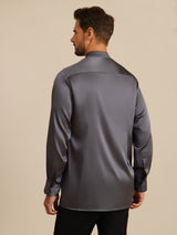 [Donkergrijs] SilkSilky-NL Long Sleeve Stand Collar Heren Shirt 002