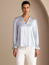 [Hemelsblauw] SilkSilky-NL Long Sleeve Split Blouse 003