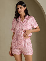 [Roze Luipaard] SilkSilky-NL Short Sleeve Notch Collar Dames Pyjama Set 003