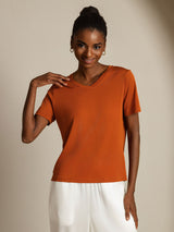 [Oranje] SilkSilky-NL Short Sleeve V Neck Dames T-Shirt 008