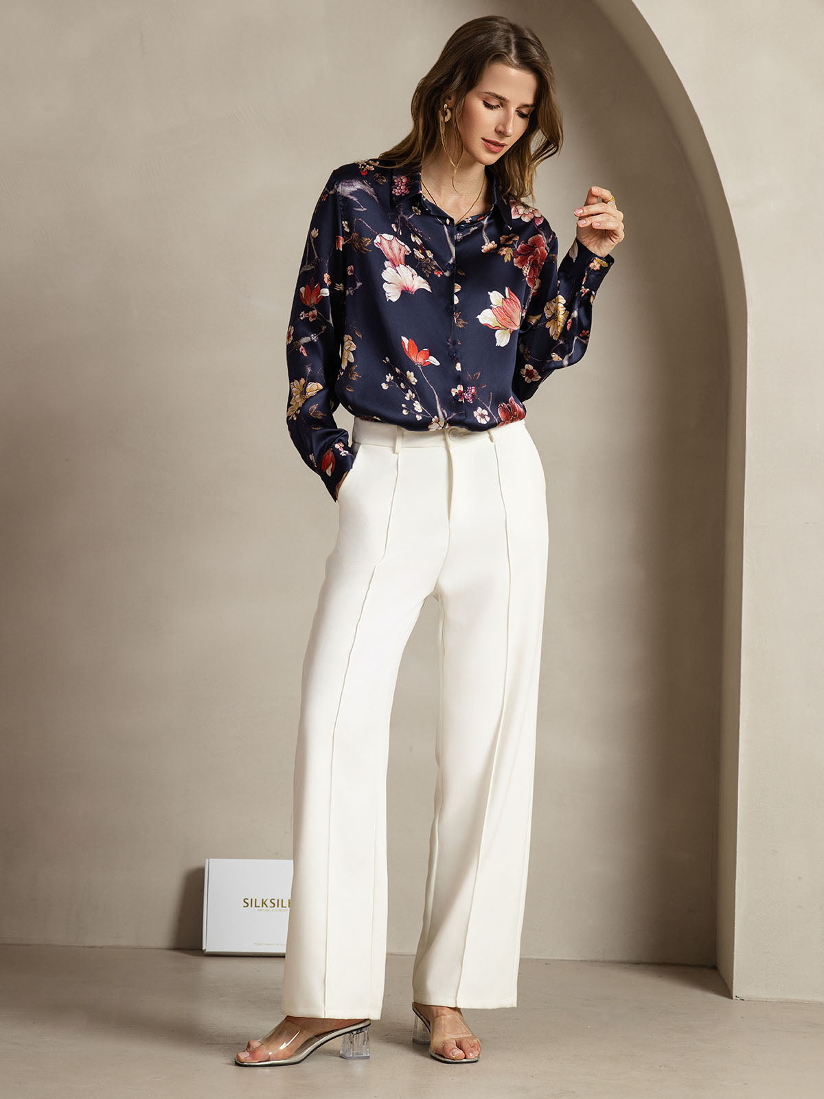 [Marine Bloemen] SilkSilky-NL Zijde Kraag Dames Blouse 006