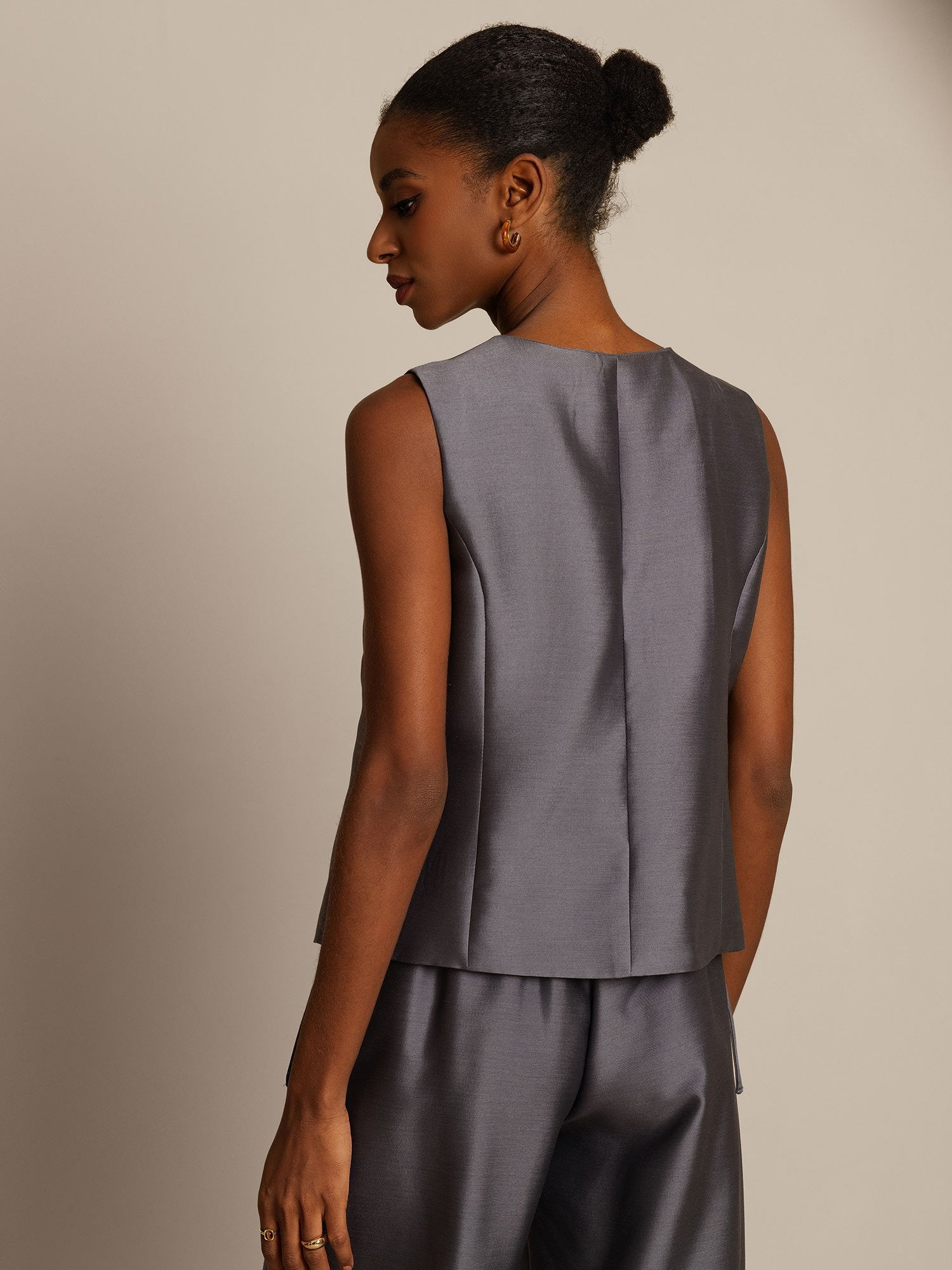 [Grijs] SilkSilky-NL 32Momme Silk-Wool Blend Womens Vest 002