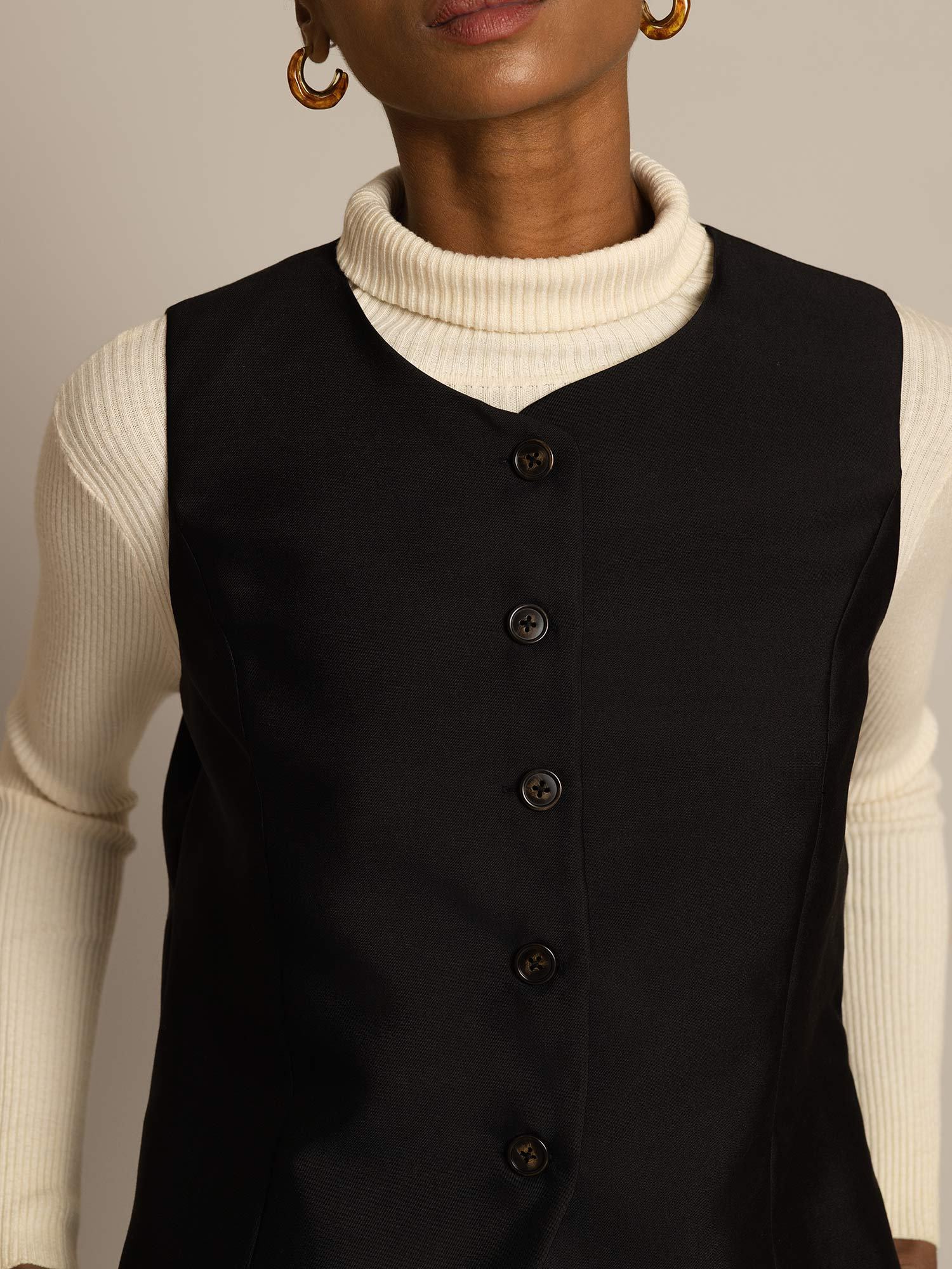 [Zwart] SilkSilky-NL 32Momme Silk-Wool Blend Womens Vest 003