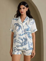 [Witte Giraf] SilkSilky-NL Short Sleeve Notch Collar Dames Pyjama Set 003