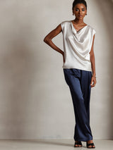 [Lichtgrijs] SilkSilky-NL Cap Sleeve Cowl Neck Dames T-Shirt 003
