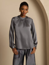 [Donkergrijs] SilkSilky-NL 19Momme Lange Mouw Ronde Hals Blouse 001