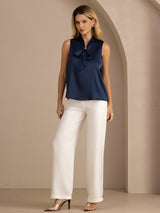 [Donkerblauw] SilkSilky-NL Sleeveless Tie Neck Cami-Top 008