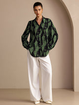 [Zwart Mos] SilkSilky-NL Long Sleeve Lapel Collar Blouse 004