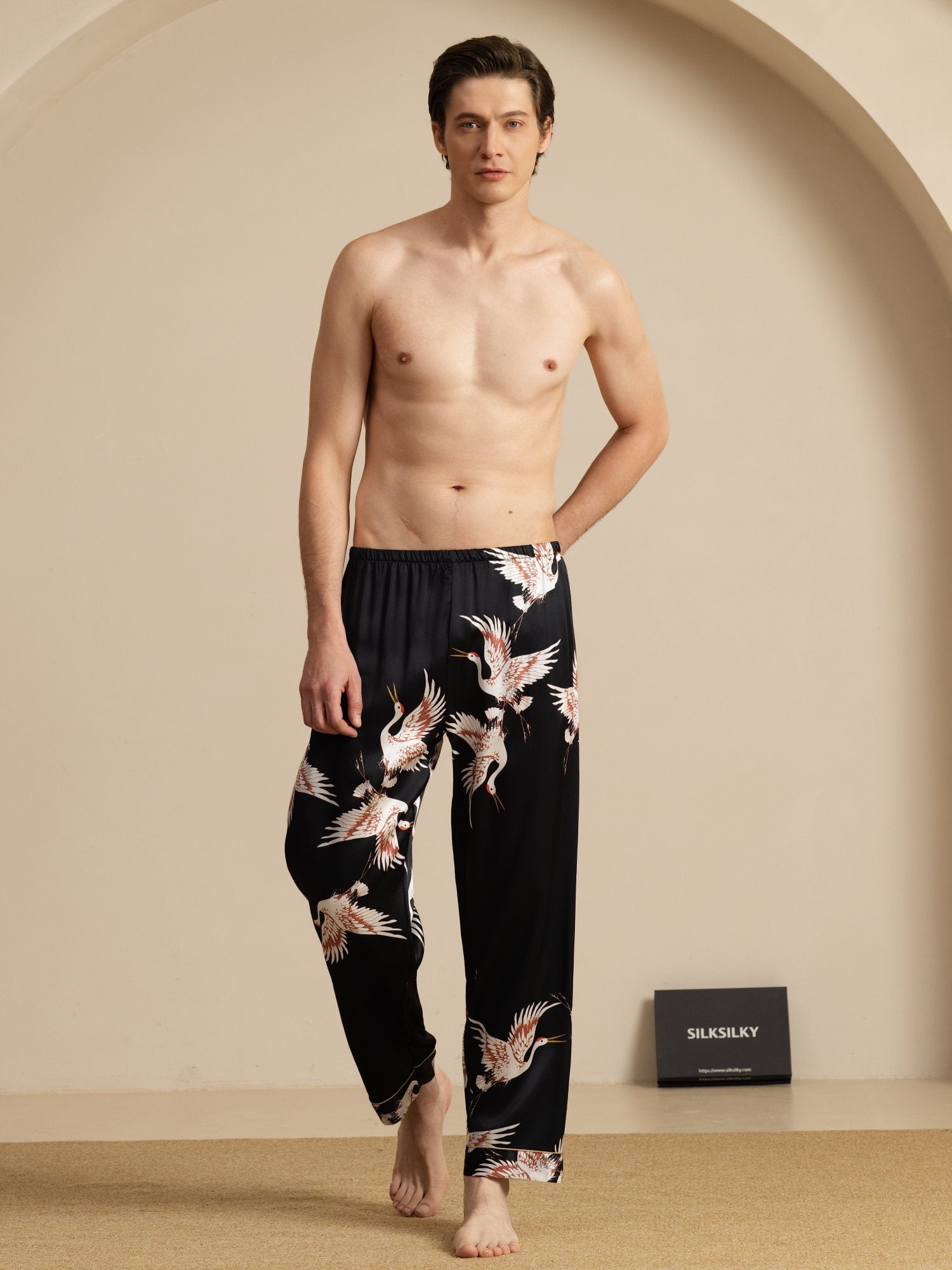 [Zwart] SilkSilky-NL 19Momme Mens Sleep Bottoms 007