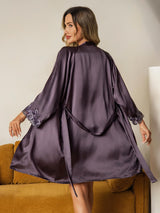 [Paars Grijs] SilkSilky-NL Zijde 3/4 Mouw Womens Pajamas 003